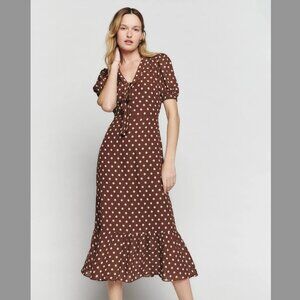 Reformation Brown Polka Dot Reeds Dress | Size 0